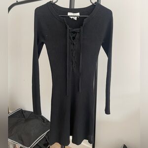 ba&sh Black Long Sleeve Lace-Up Dress